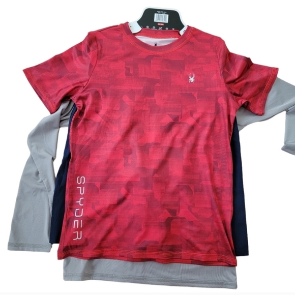 Spyder Boy's Size 7/8 Medium Swim Set Rash Guard Long Short Sleeves Trunks - Picture 6 of 8